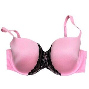 Pink Satin Black Lace Push Up Bra 34D Underwire Padded‎ Romantic Going Out 34 D